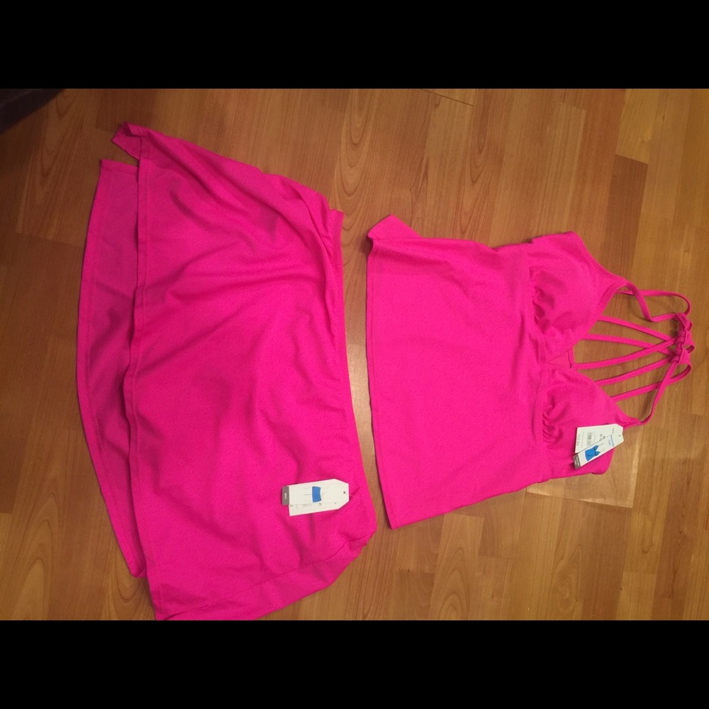 2piece pink swimsuit top medium bottom 1X
